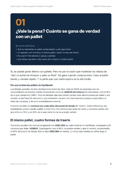 Página de la guía con el ejemplo de los 4 escenarios de flete